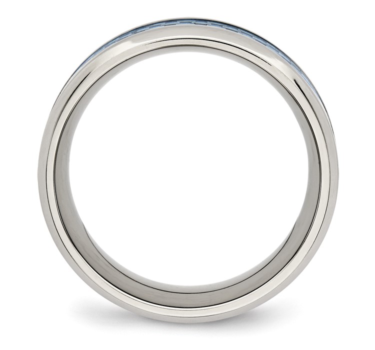 SR501--2 Chisel Stainless Steel Polished with Light Blue Carbon Fiber Inlay 8mm Band