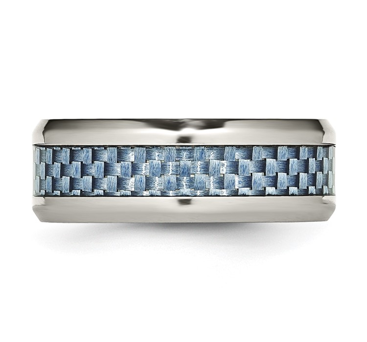 SR501--3 Chisel Stainless Steel Polished with Light Blue Carbon Fiber Inlay 8mm Band