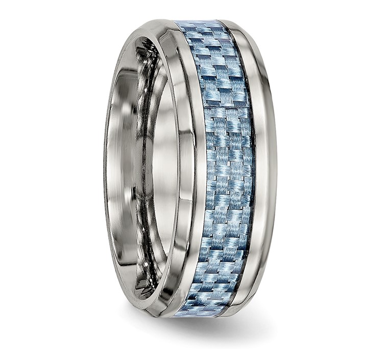 SR501--4 Chisel Stainless Steel Polished with Light Blue Carbon Fiber Inlay 8mm Band