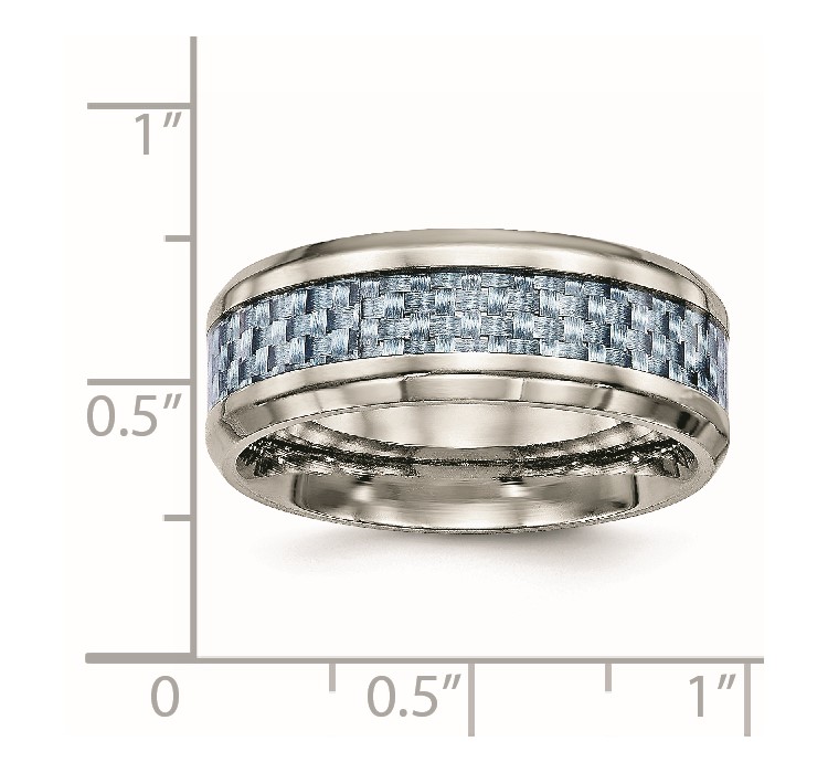 SR501--8 Chisel Stainless Steel Polished with Light Blue Carbon Fiber Inlay 8mm Band
