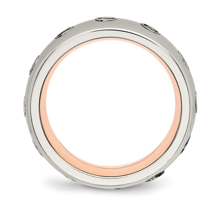 SR575--2 Chisel Stainless Steel Polished Rose IP-plated Inside with CZ Half Round 7mm Band
