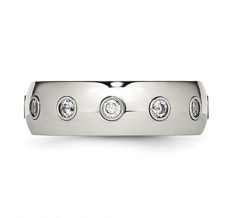 SR575--3 Chisel Stainless Steel Polished Rose IP-plated Inside with CZ Half Round 7mm Band