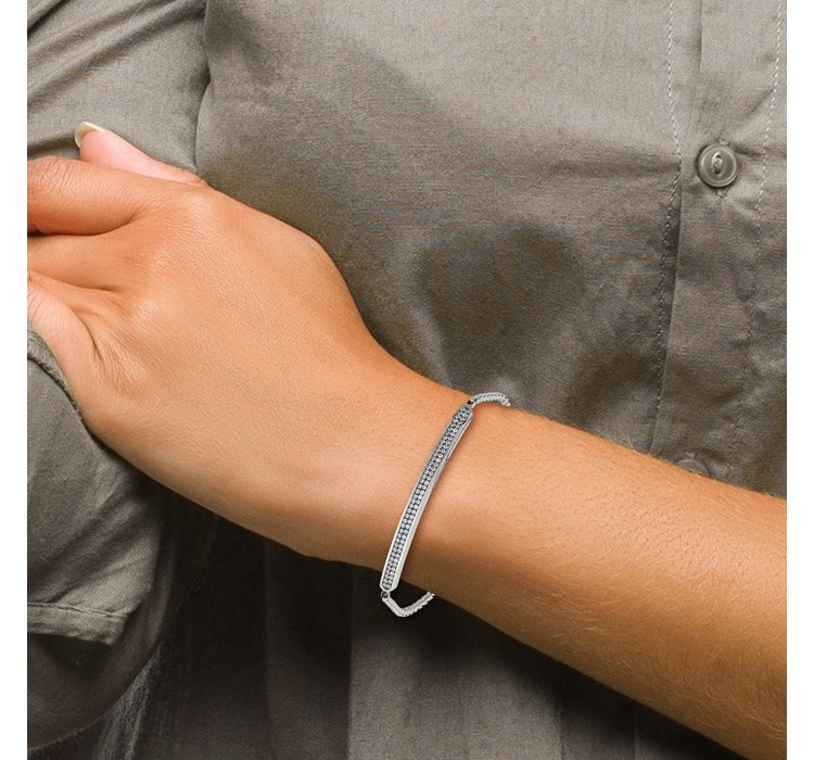 SRB1848--6 Chisel Stainless Steel Polished with 2 Row CZ Bar Friendship/Bolo Adjustable Bracelet