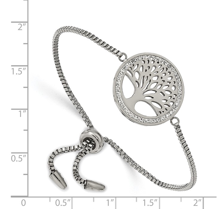 SRB1918--8 Chisel Stainless Steel Polished with Preciosa Crystal Tree of Life Adjustable Bracelet