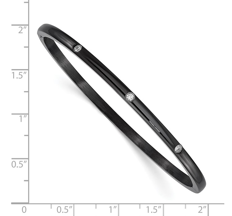 SRB2087--8 Chisel Stainless Steel Polished Black IP-plated with CZ Bangle