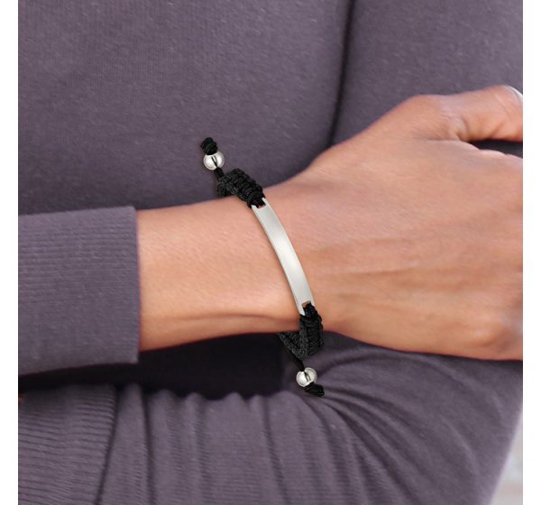 Chisel Stainless Steel Polished Black Nylon Adjustable ID Bracelet