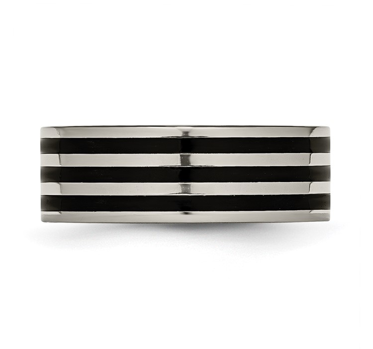 TB305--3 Titanium Polished Black IP-plated Striped 8mm Band