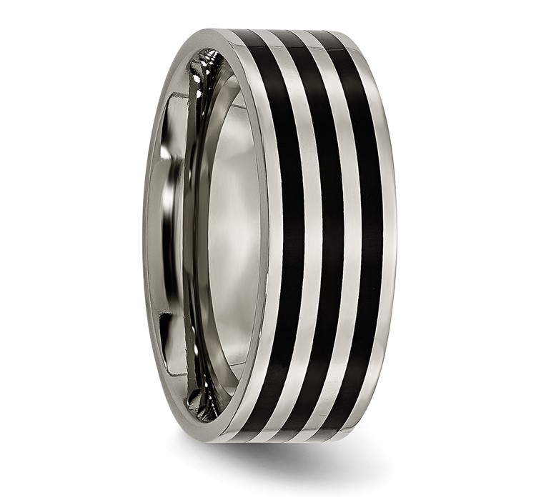 TB305--4 Titanium Polished Black IP-plated Striped 8mm Band