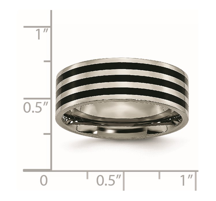 TB305--8 Titanium Polished Black IP-plated Striped 8mm Band