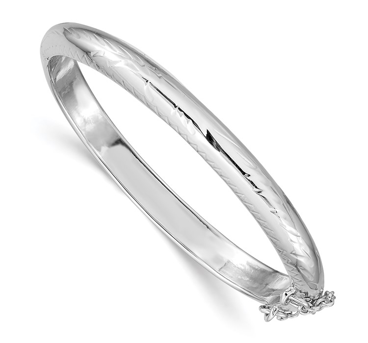 QB19 Sterling Silver RH-plated Polished D/C 5mm Hinged Baby Bangle Bracelet