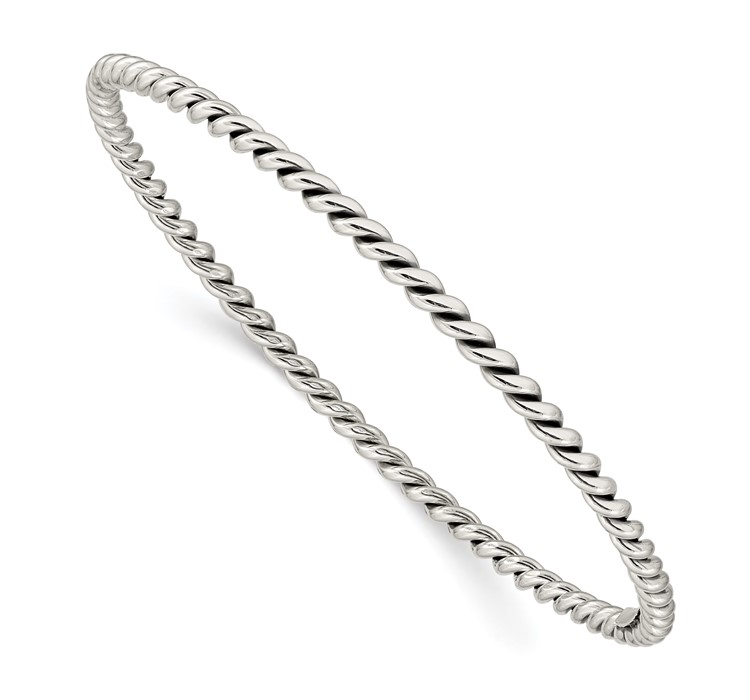 QB920 Sterling Silver Antiqued 3mm Twisted Slip-on Bangle