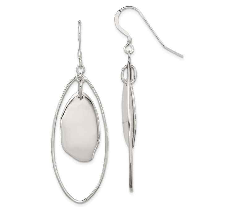 QE5656 Sterling Silver Polished Fancy Oval Dangle Earrings
