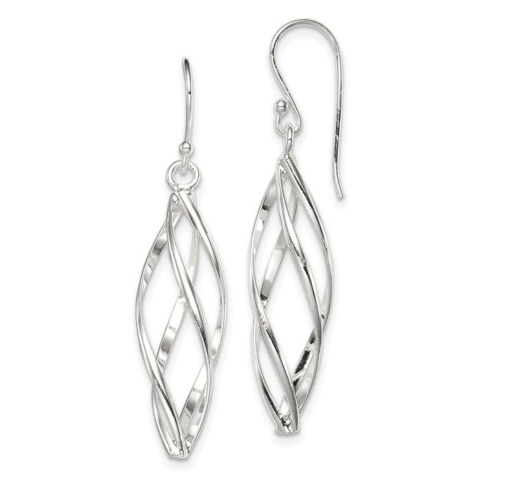QE8823 Sterling Silver Rhodium-plated Polished Long Twisted Dangle Earrings