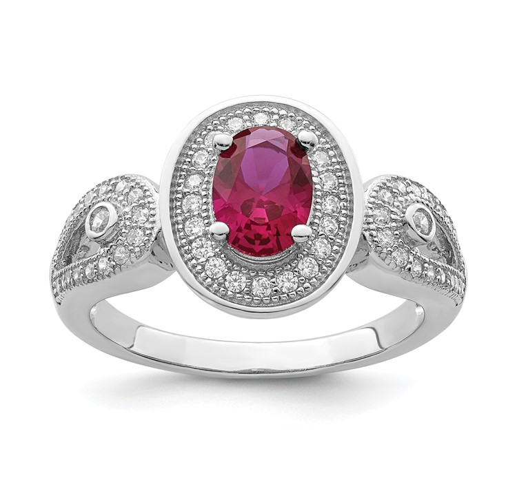 QMP418 Brilliant Embers Sterling Silver Rhodium-plated 57 Stone Micro Pavé White and Red CZ Ring