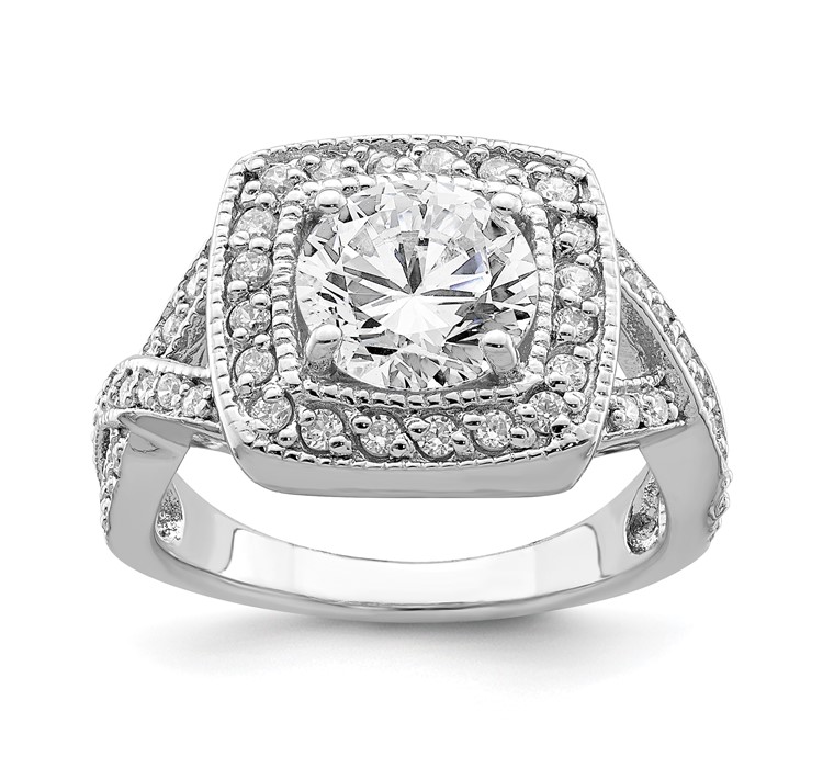 QR2045 Sterling Silver Rhodium-plated Round 8.10mm CZ Ring