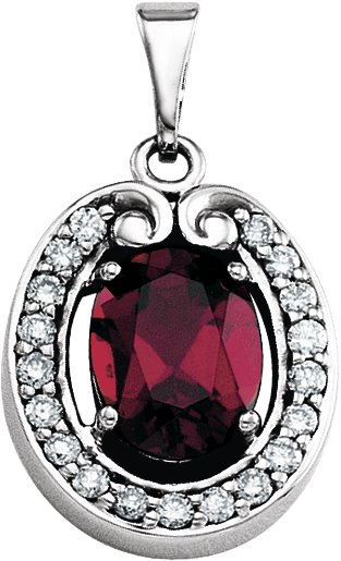 1124587 14K White Natural Mozambique Garnet & 1/5 CTW Natural Diamond Pendant - 65198