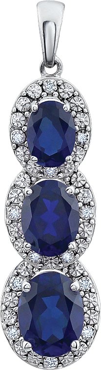 11691145 14K White Lab-Grown Blue Sapphire & .04 CTW Natural Diamond Pendant - 651372