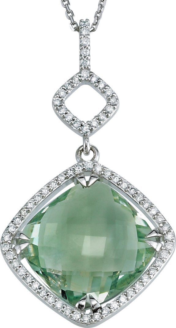 1182913 Sterling Silver Natural Green Quartz & 1/3 CTW Diamond 18" Necklace - 85484