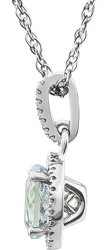 12161856 14K White Natural Aquamarine & 1/10 CTW Natural Diamond 18" Necklace - 651301