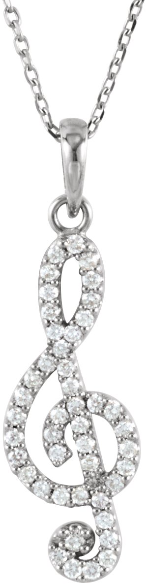 12166147 14K White 1/4 CTW Natural Diamond Petite Treble Clef 16" Necklace - 85841