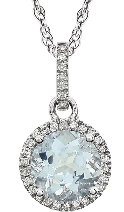 12166392 14K White Natural Aquamarine & 1/10 CTW Natural Diamond 18" Necklace - 651301