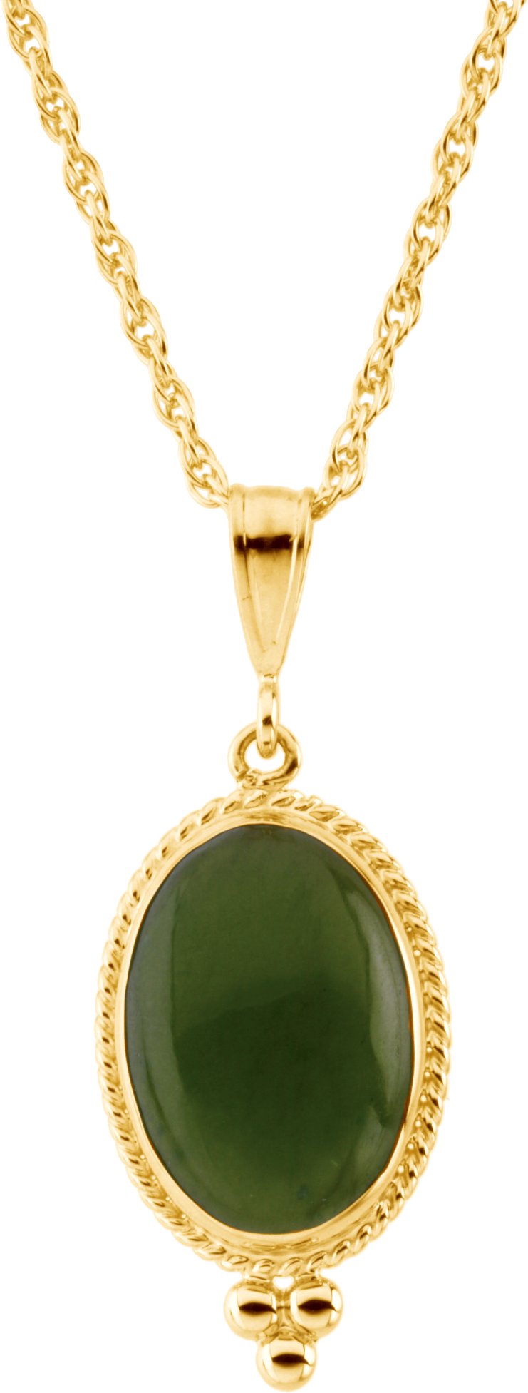 13150622 14K Yellow Natural Nephrite Jade 18" Necklace - 69042