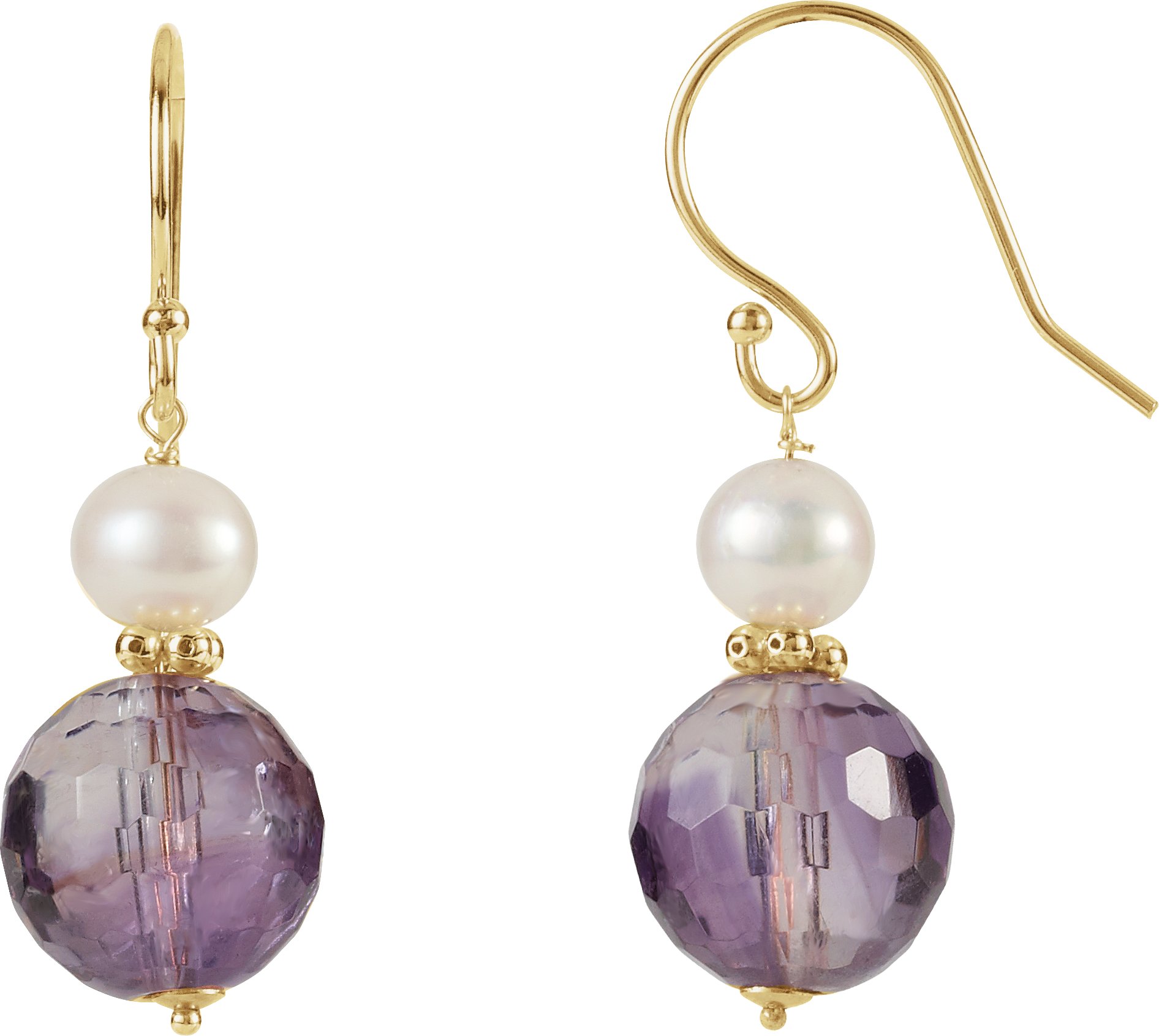 13506922 14K Yellow Natural Amethyst & Cultured White Freshwater Pearl Earrings - 650161