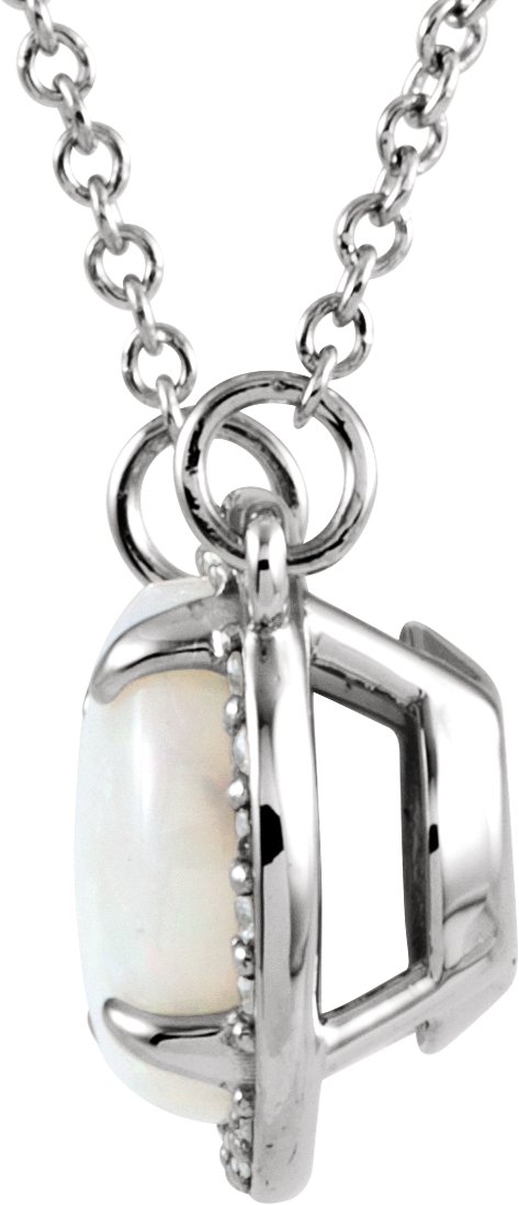 13850121 14K White Natural White Opal & .05 CTW Natural Diamond 16" Necklace - 85906