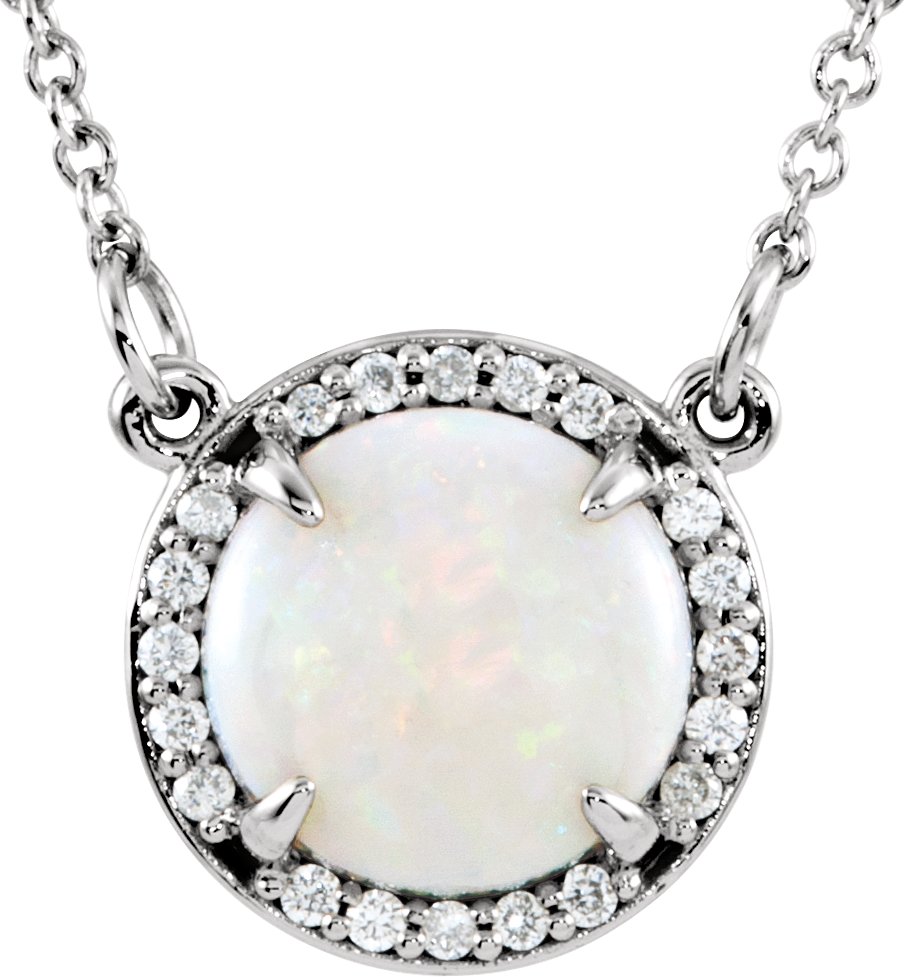 14460846 14K White Natural White Opal & .05 CTW Natural Diamond 16" Necklace - 85906