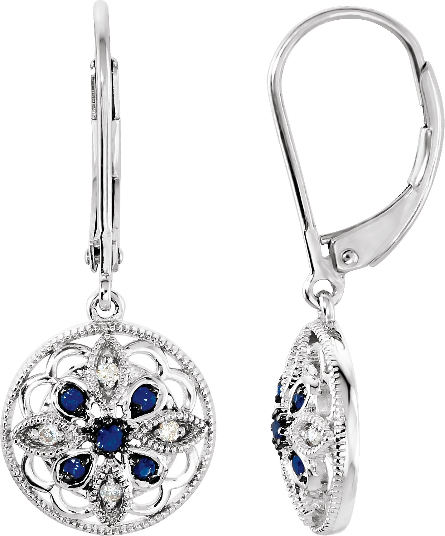 15609452 14K White Natural Blue Sapphire & .07 CTW Natural Diamond Earrings - 69750