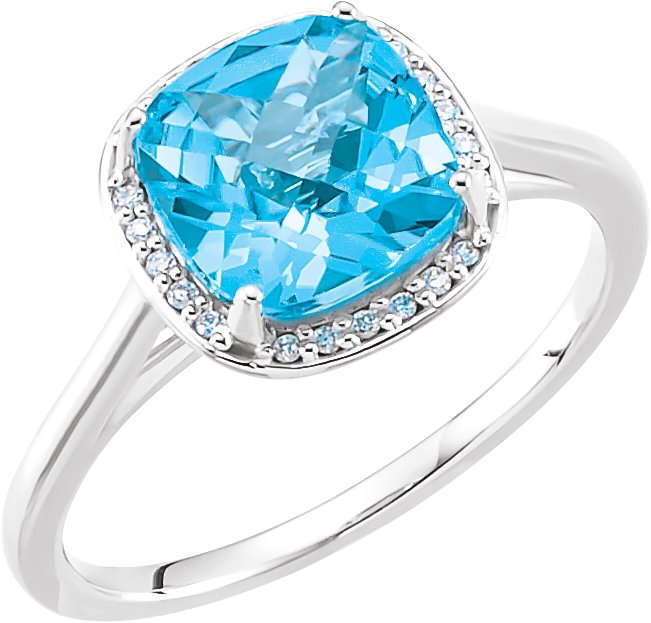 15615950 14K White Natural Swiss Blue Topaz & 1/6 CTW Natural Diamond Halo-Style Ring - 71635
