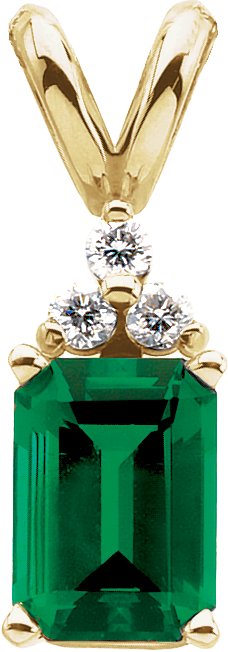 17160522 14K Yellow Lab-Grown Emerald & .05 CTW Natural Diamond Pendant - 67671