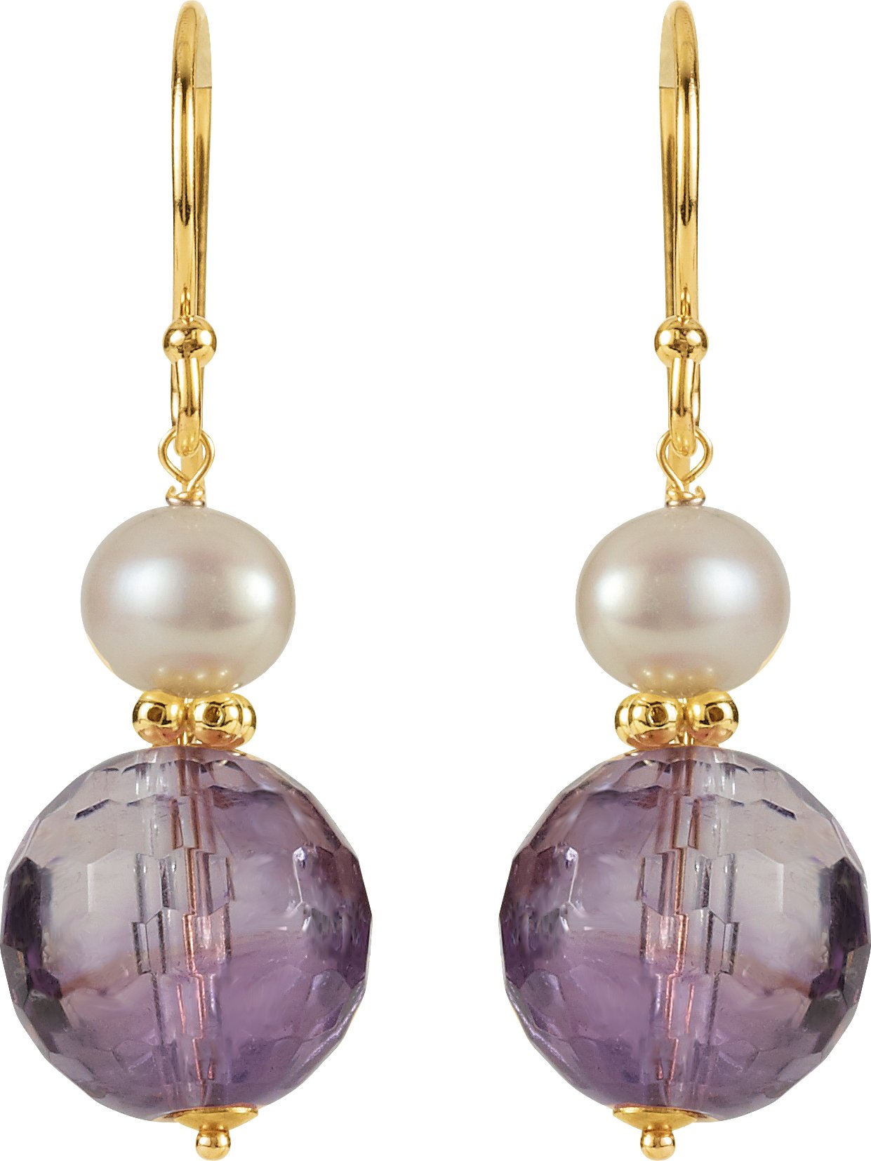 2021595 14K Yellow Natural Amethyst & Cultured White Freshwater Pearl Earrings - 650161