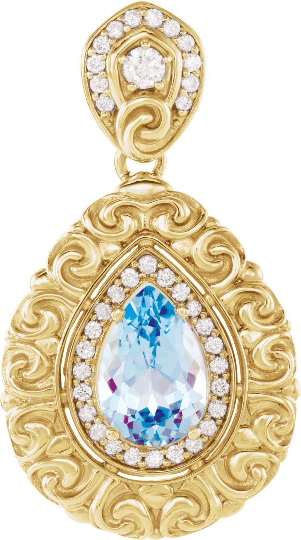 14K Yellow Swiss Blue Topaz & 1/2 CTW Diamond Pendant - 86091