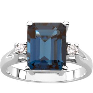 222569 14K White Natural London Blue Topaz & 1/10 CTW Natural Diamond Ring - 61199