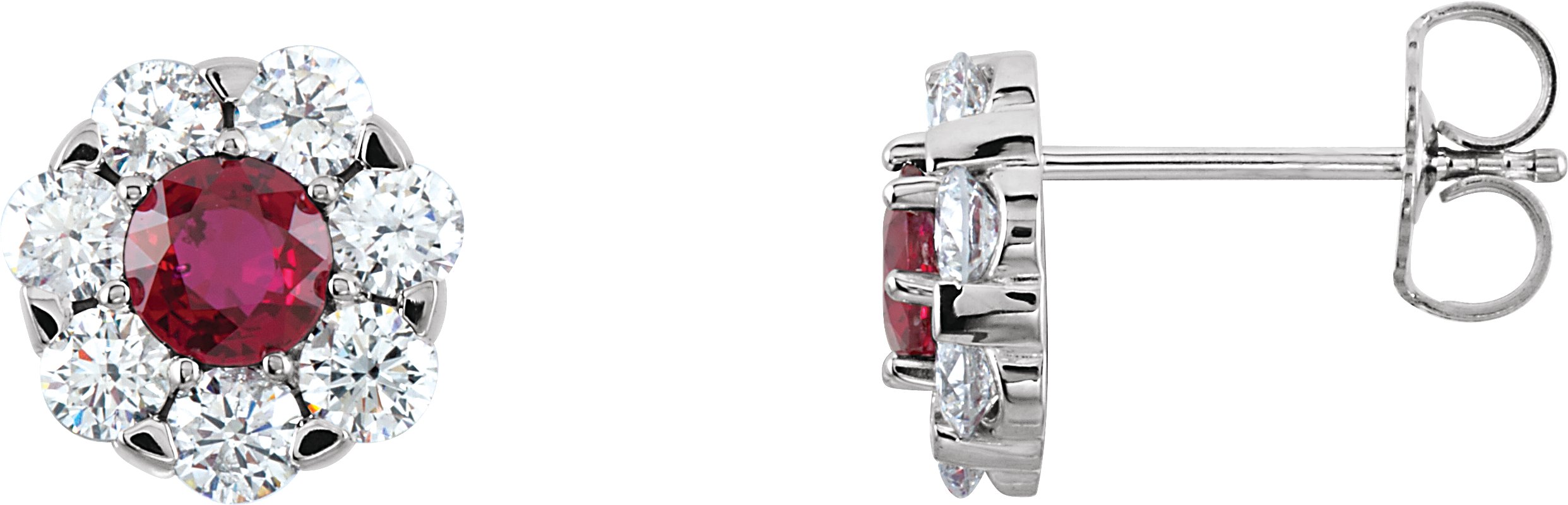 2887790 14K White Natural Ruby & 1 1/8 CTW Natural Diamond Cluster Earrings - 66418