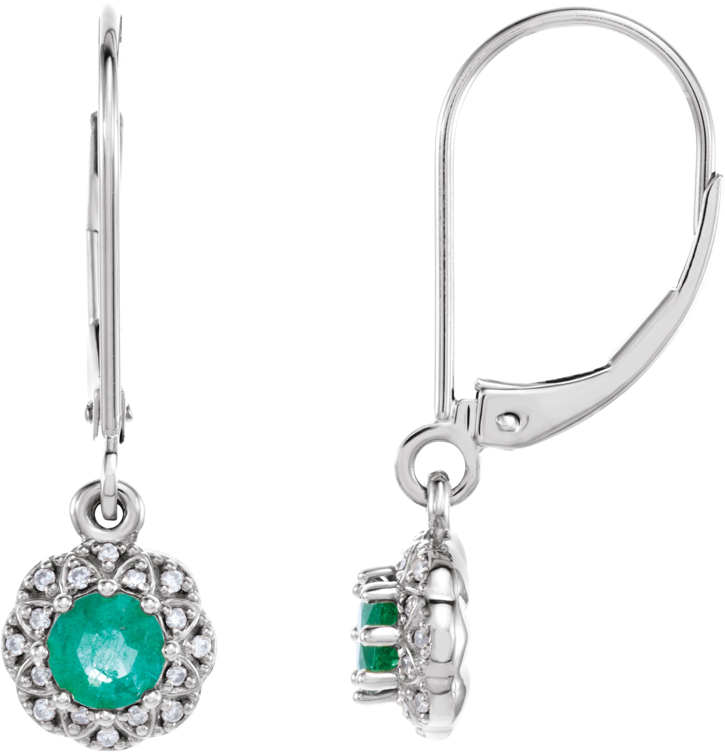 30152474 14K White Natural Emerald & .08 CTW Natural Diamond Earrings - 86247