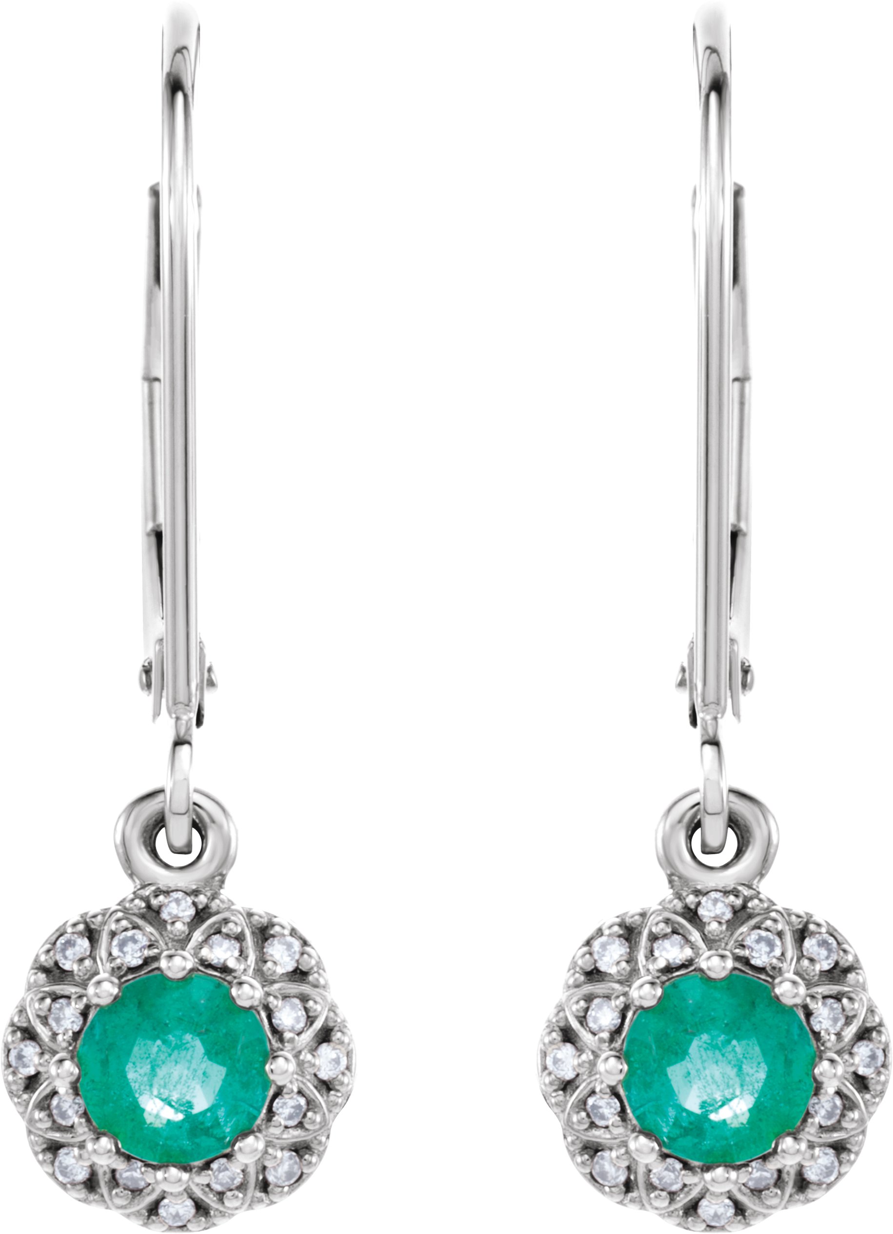 30152475 14K White Natural Emerald & .08 CTW Natural Diamond Earrings - 86247