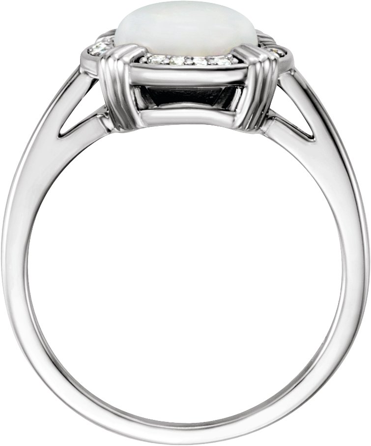 31746370 14K White Natural White Opal & .08 CTW Natural Diamond Ring - 71805