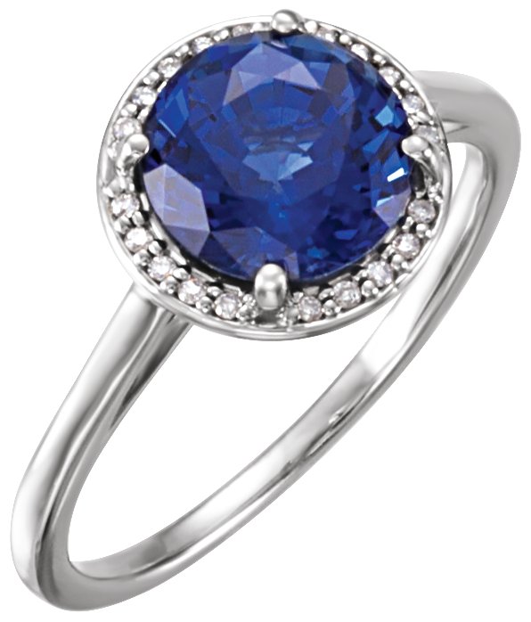32264434 14K White Lab-Grown Blue Sapphire & .05 CTW Natural Diamond Ring - 71632
