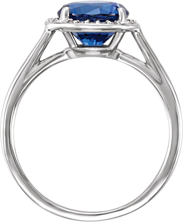 32264435 14K White Lab-Grown Blue Sapphire & .05 CTW Natural Diamond Ring - 71632