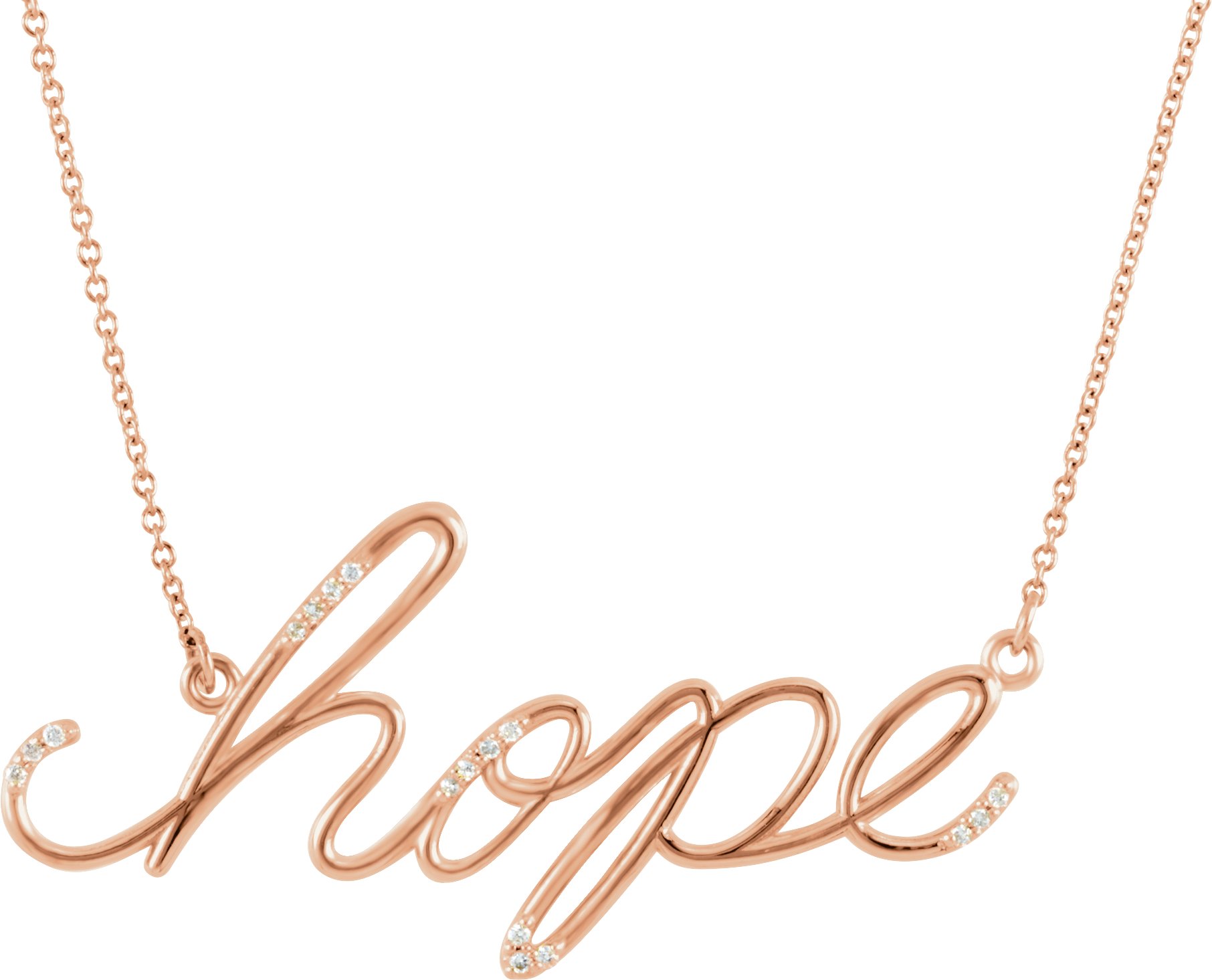 32621838 14K Rose .08 CTW Natural Diamond "Hope" Phrase 16 1/2” Necklace - 85819