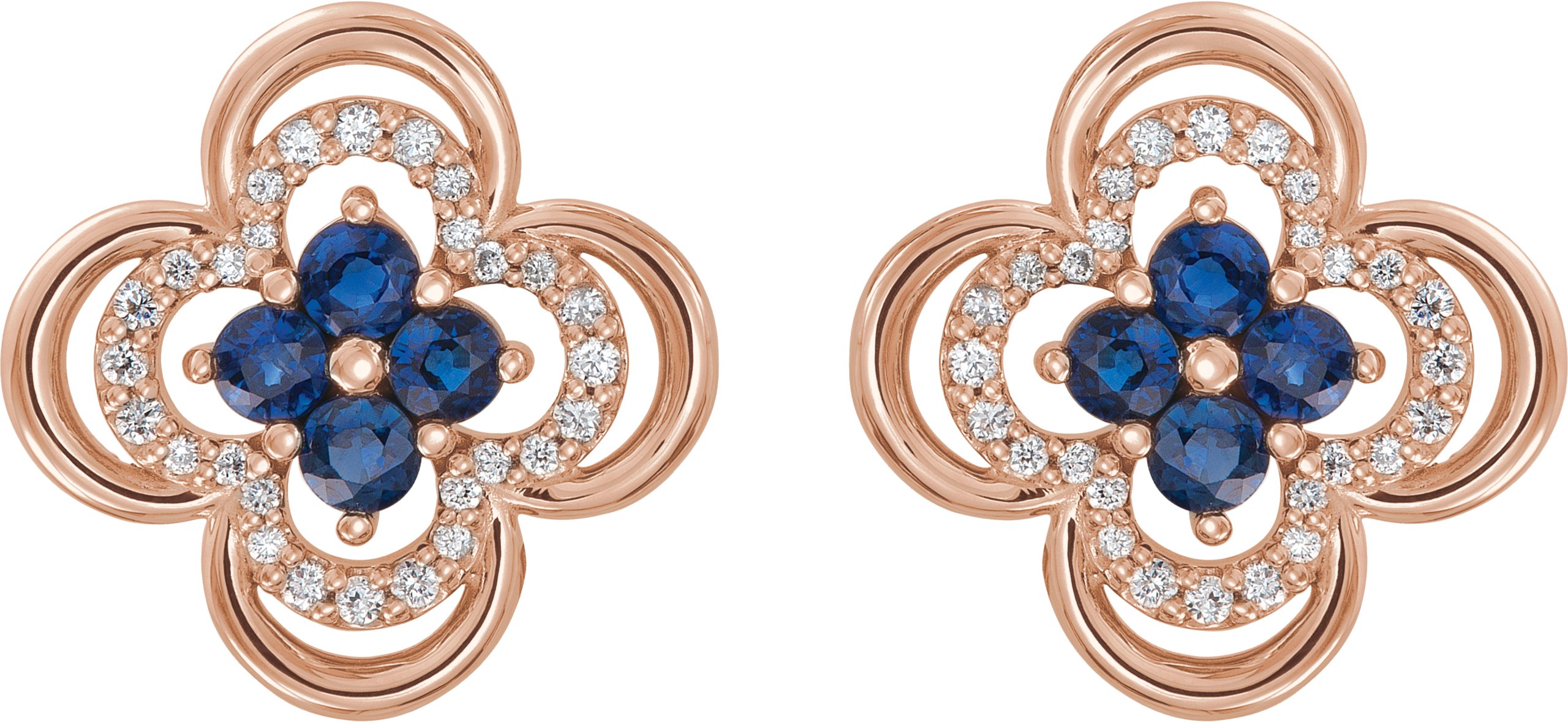 35317024 14K Rose Natural Blue Sapphire & 1/5 CTW Natural Diamond Clover Earrings - 86370