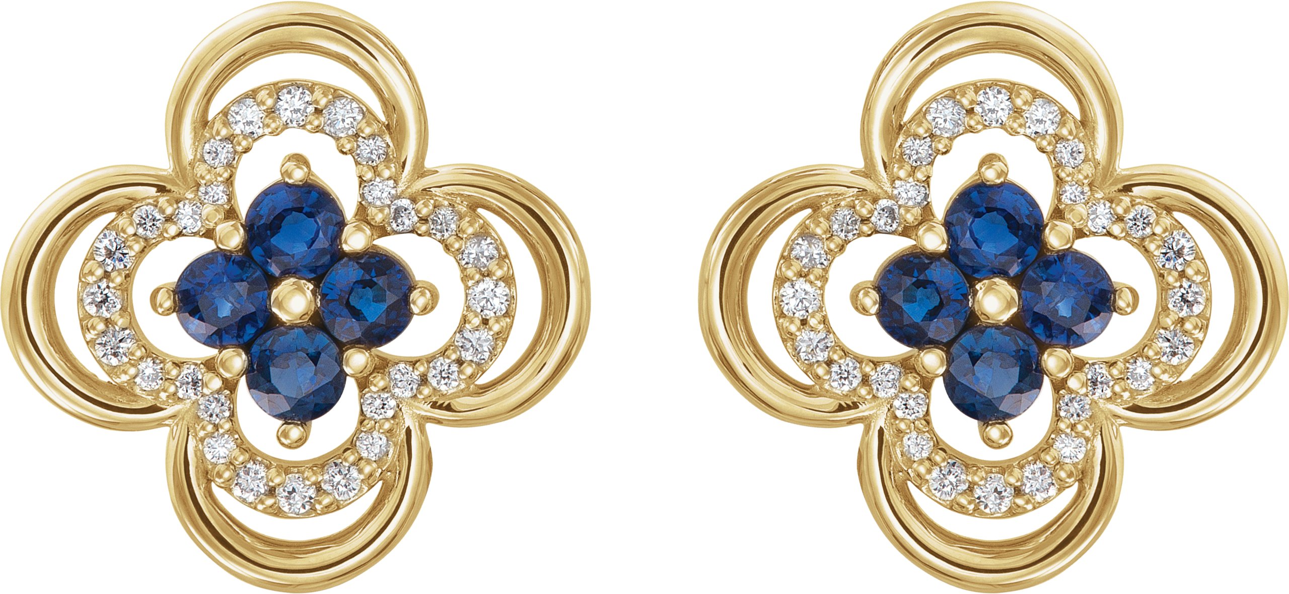 35317026 14K Yellow Natural Blue Sapphire & 1/5 CTW Natural Diamond Clover Earrings - 86370