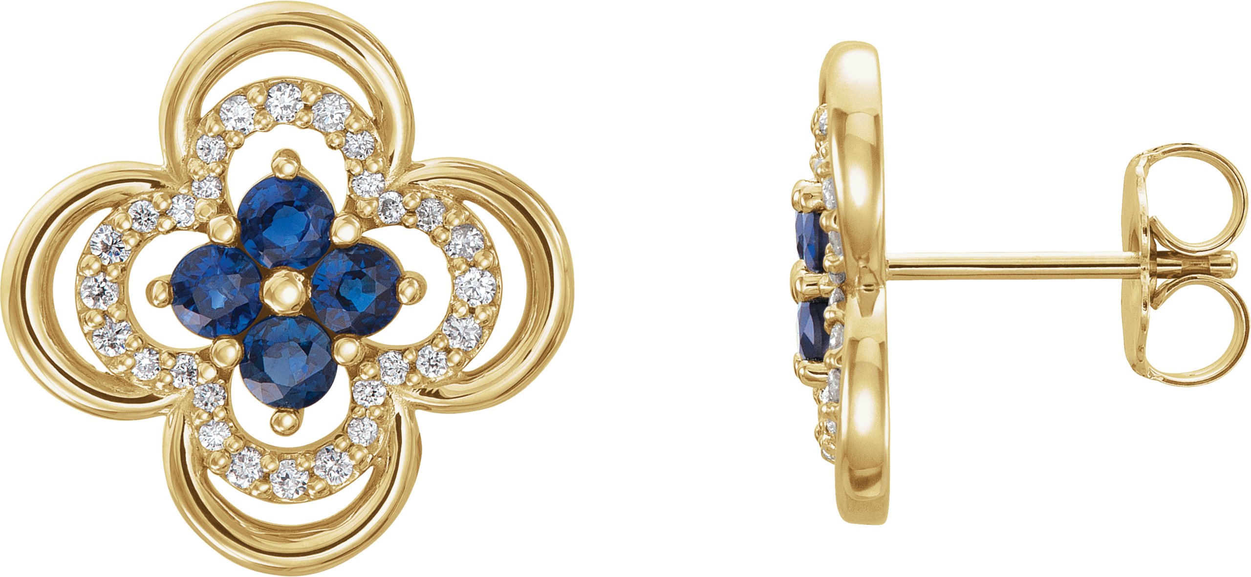 35321679 14K Yellow Natural Blue Sapphire & 1/5 CTW Natural Diamond Clover Earrings - 86370