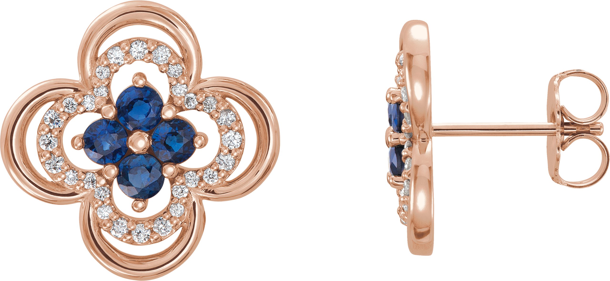 35323617 14K Rose Natural Blue Sapphire & 1/5 CTW Natural Diamond Clover Earrings - 86370