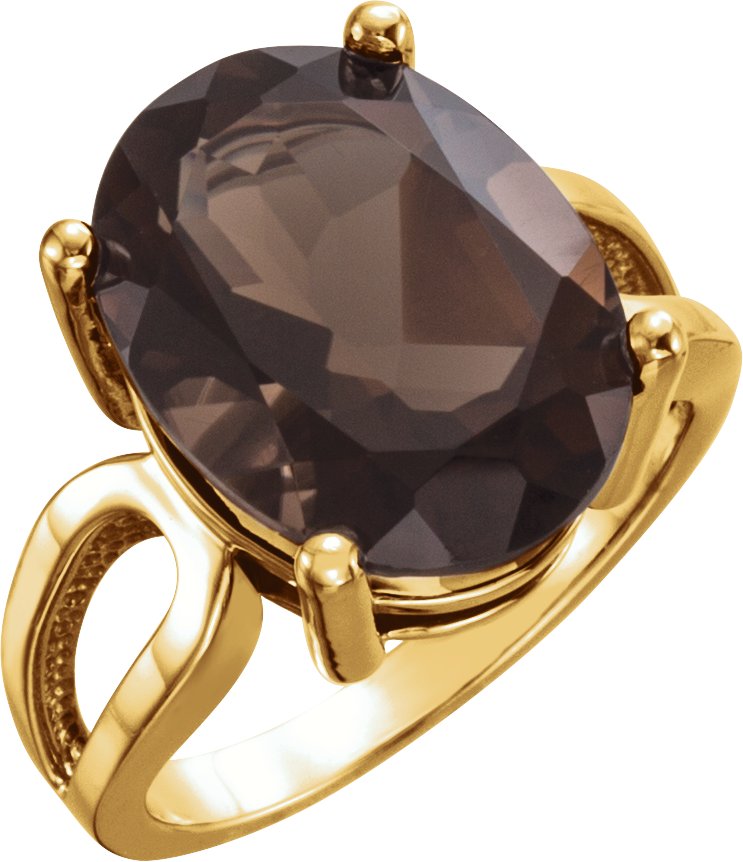 35421422 14K Yellow 16x12 mm Natural Smoky Quartz Ring - 7748