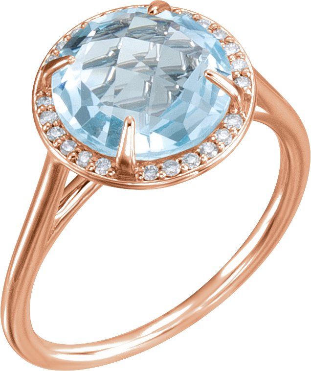 35623404 14K Rose Natural Sky Blue Topaz & 1/8 CTW Natural Diamond Ring - 71632