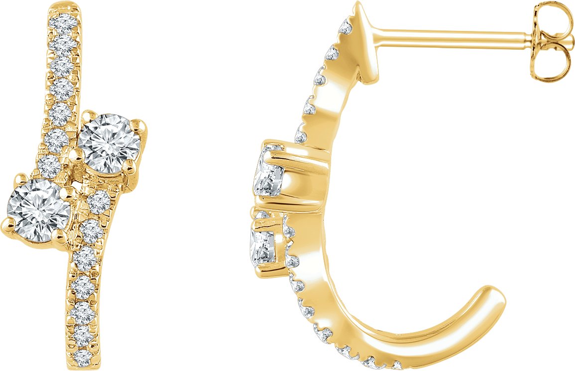 40419116 14K Yellow 5/8 CTW Natural Diamond Two-Stone J-Hoop Earrings - 652327