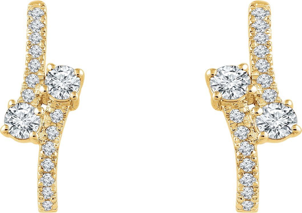 40419117 14K Yellow 5/8 CTW Natural Diamond Two-Stone J-Hoop Earrings - 652327